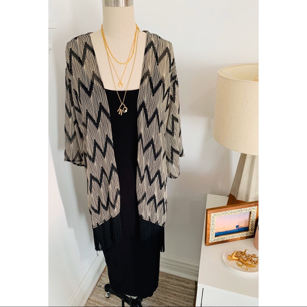 Black and White Printed Sheer Kimono